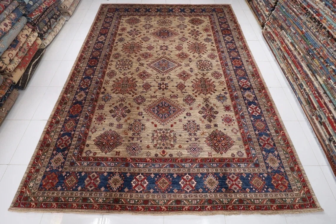 317 x 435 cm | Kazak Afghan Tribal Hand Knotted Carpet