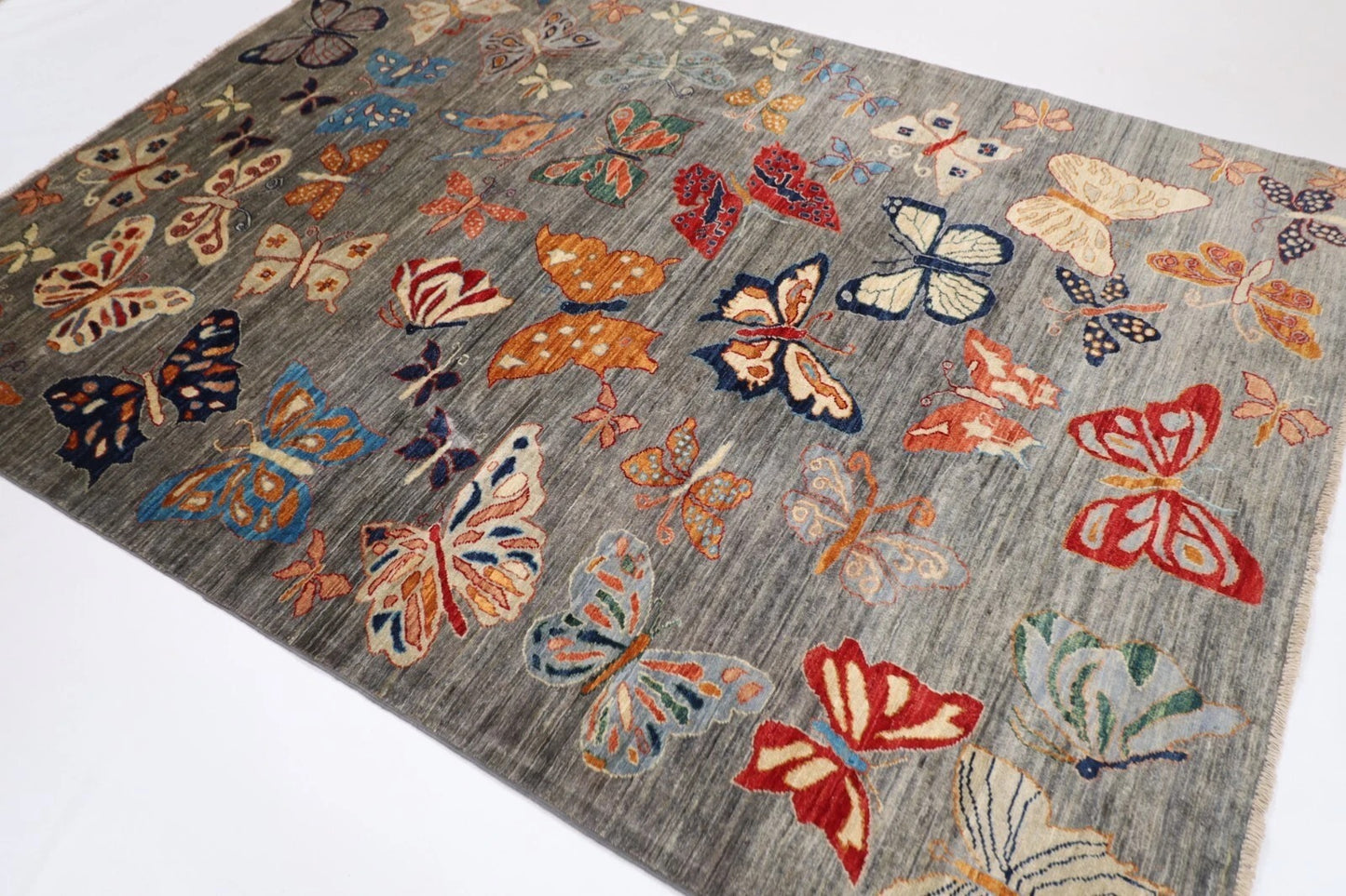 175 x 241 cm | Butterfly Afghan Tribal Hand Knotted Veg Dye Wool Carpet