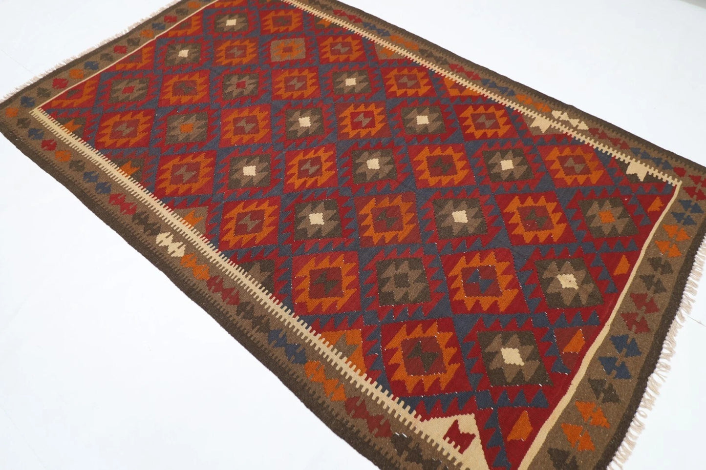 159 x 254 cm | Flat Weaved Afghan Tribal Hand Knotted Veg Dye Wool Carpet