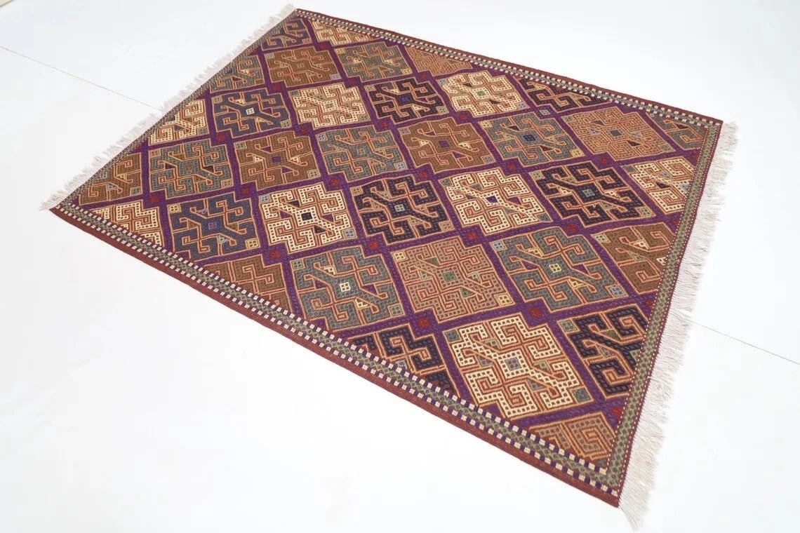153 x 199 cm | Flat Weave Afghan Tribal Hand Knotted Veg Dye Wool Kilim