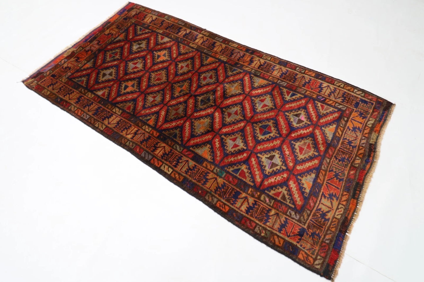110 x 204 cm | Baluch Afghan Tribal Hand Knotted Veg Dye Wool carpet