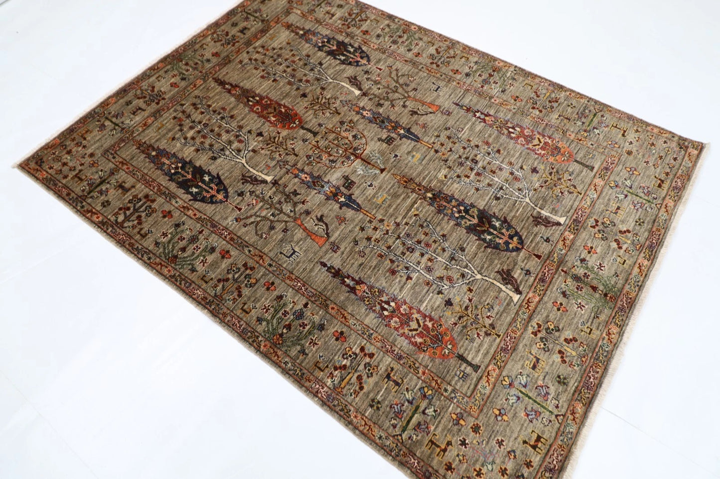 153 x 202 cm | Tree of Life Afghan Tribal Hand Knotted Veg Dye Wool Carpet