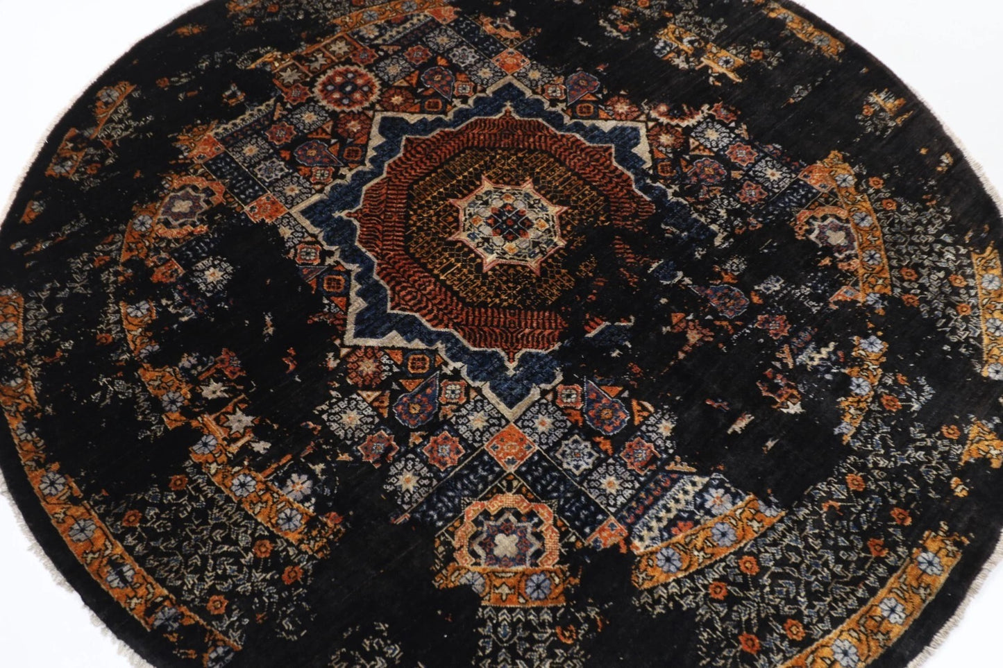 200 x 200 cm |Abstract Afghan Tribal Hand Knotted Wool Round Carpet