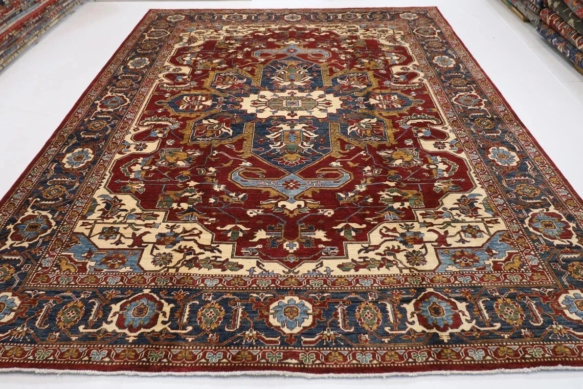 279 x 372 cm | Heriz Afghan Tribal Hand Knotted Carpet