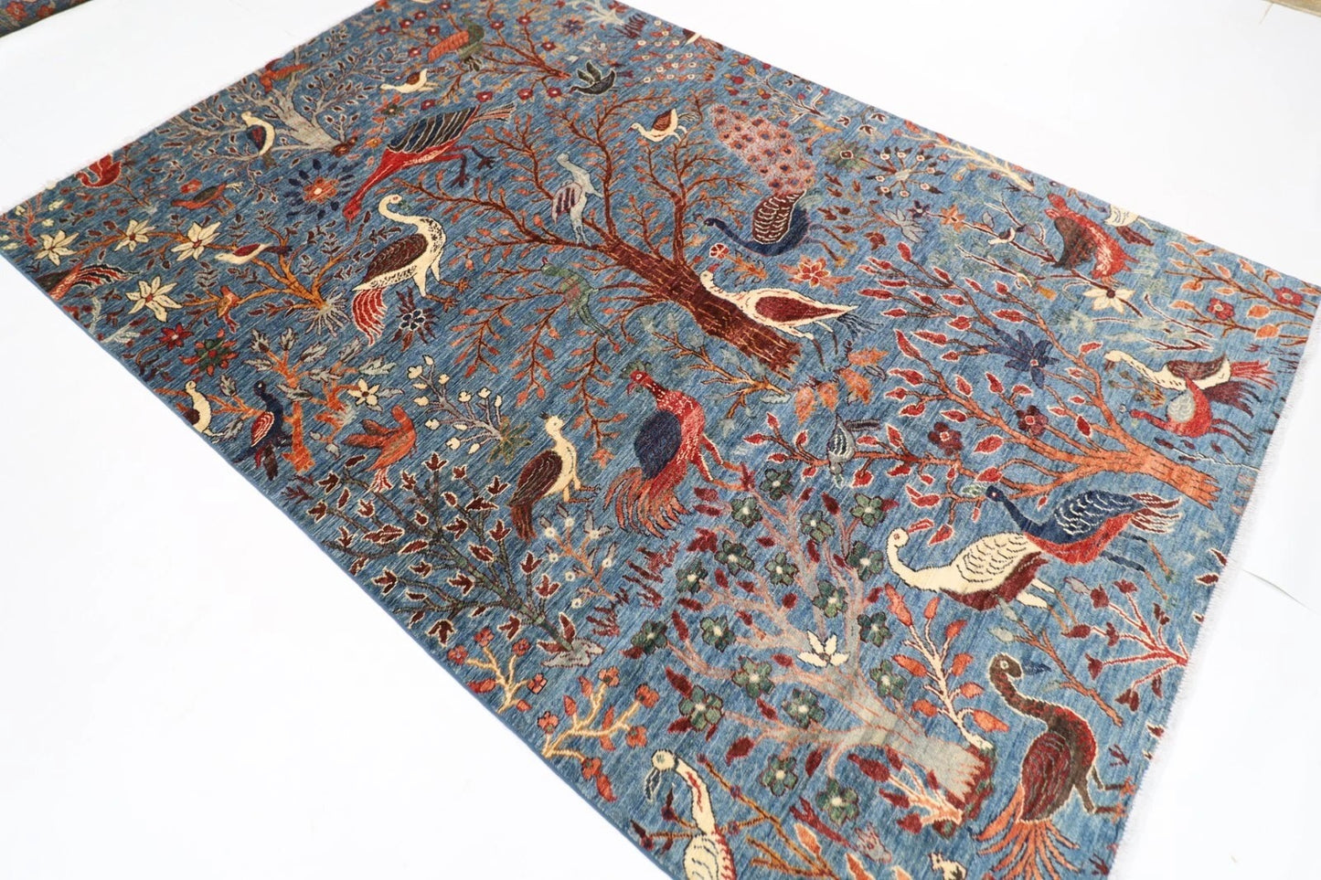 180 x 275 cm | Birds Blue Afghan Tribal Hand Knotted Veg Dye Wool carpet