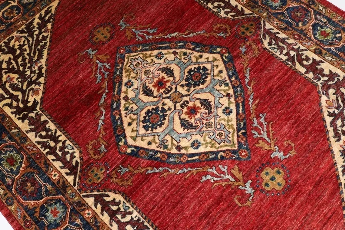 151 x 197 cm | Heriz Afghan Tribal Hand Knotted Veg Dye Wool Carpet
