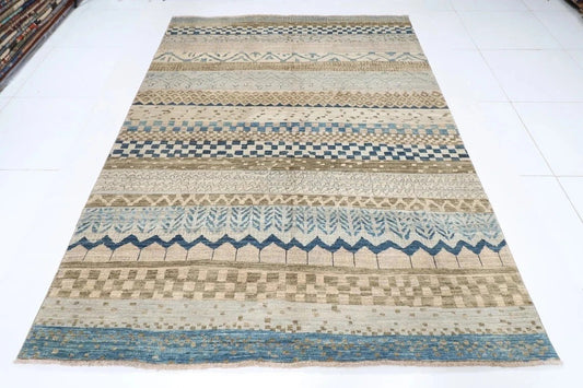 187 x 257 cm | Gabbeh Blue Afghan Tribal Hand Knotted Veg Dye Wool Carpet