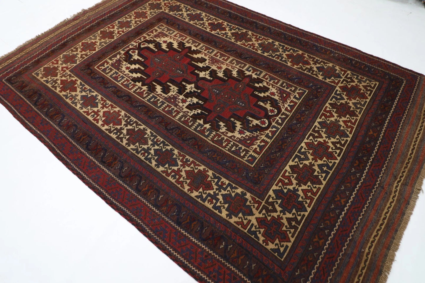 195 x 277 cm | Vintage Flat Weaved Kilim Afghan Tribal Hand Knotted Carpet