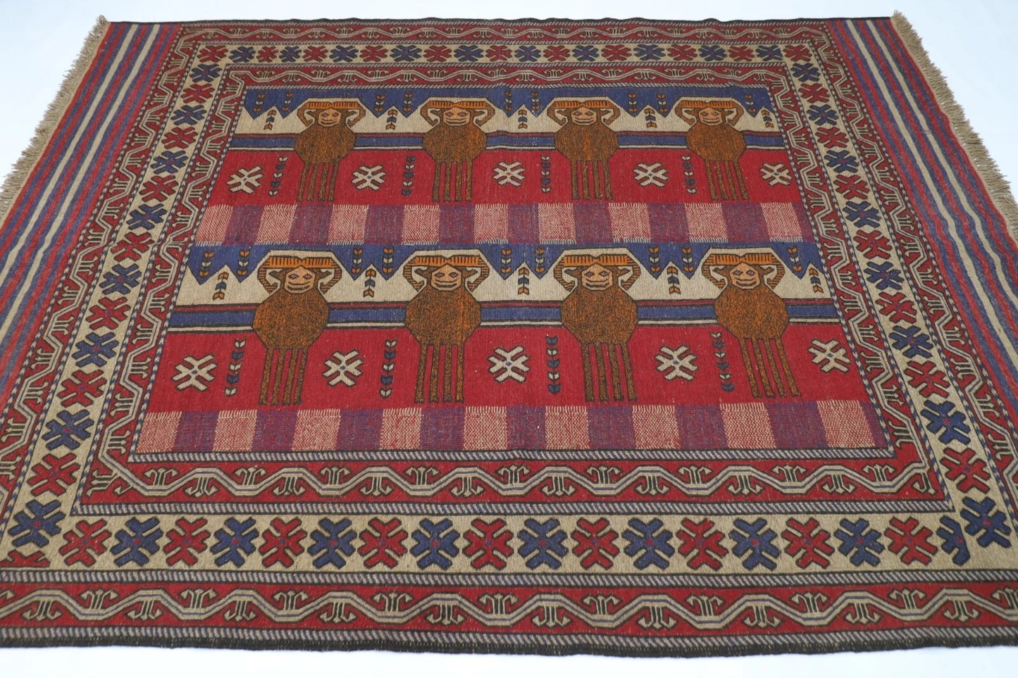 192 x 271 cm | Barjesta Flat Weaved Afghan Tribal Hand Knotted Wool Carpet kilim