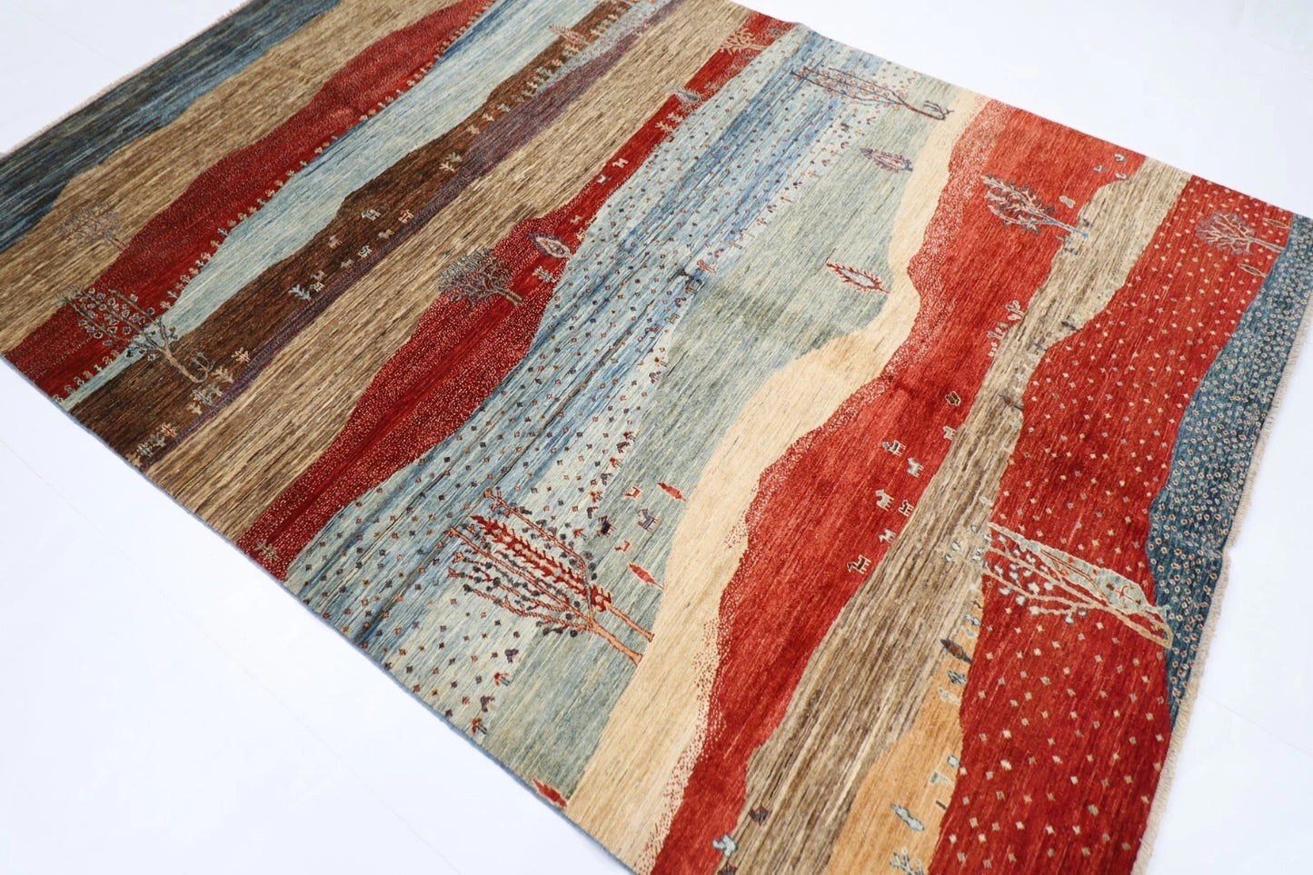 188 x 268 cm | Landscape Afghan Tribal Hand Knotted Veg Dye Wool Carpet