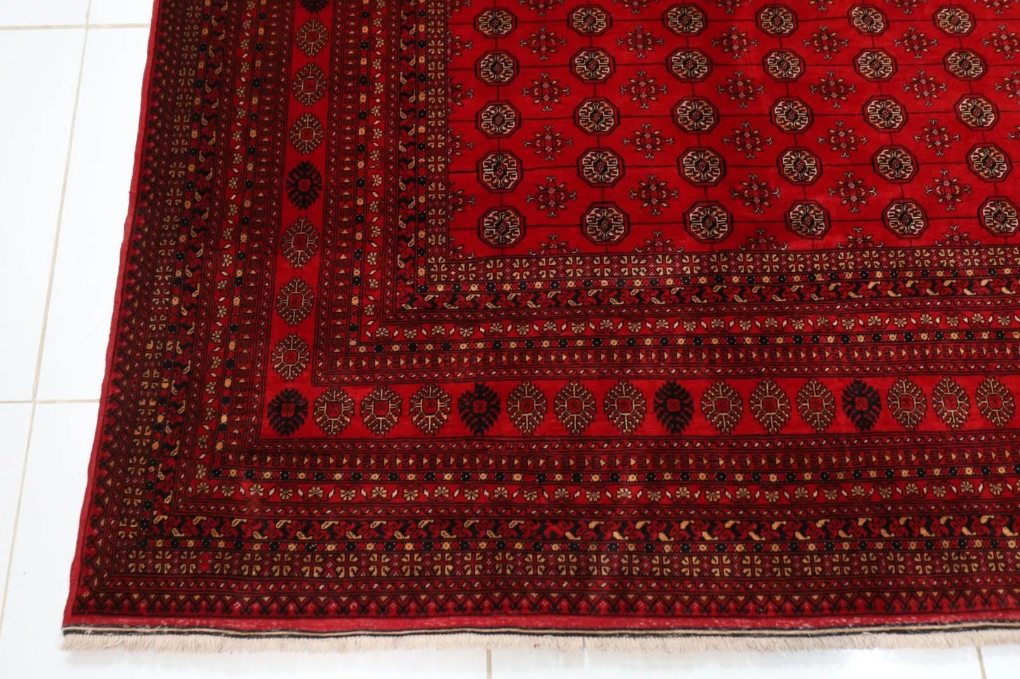 252 x 347 cm | Fine Bokhara Afghan Tribal Hand Knotted Carpet