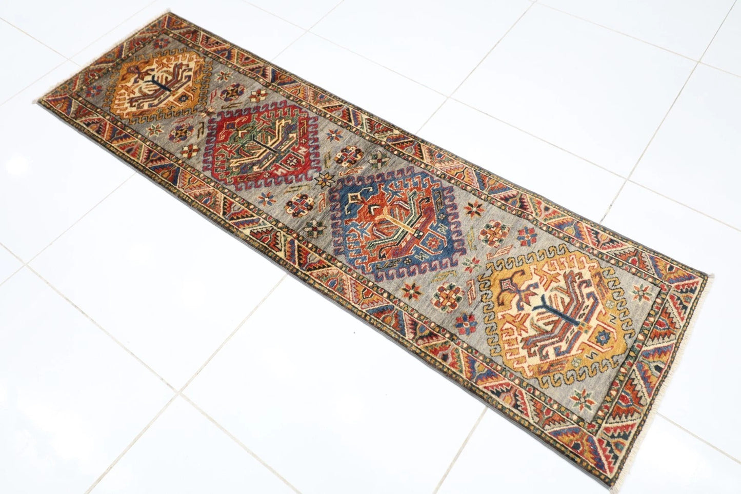 60 x 203 cm | Kazak Afghan Tribal Hand Knotted Wool Runner