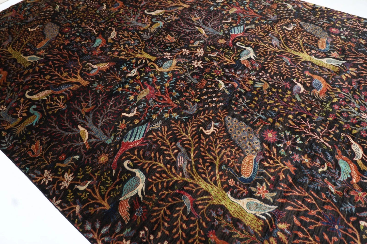 306 x 421 cm | Birds Black Afghan Hand Knotted Carpet