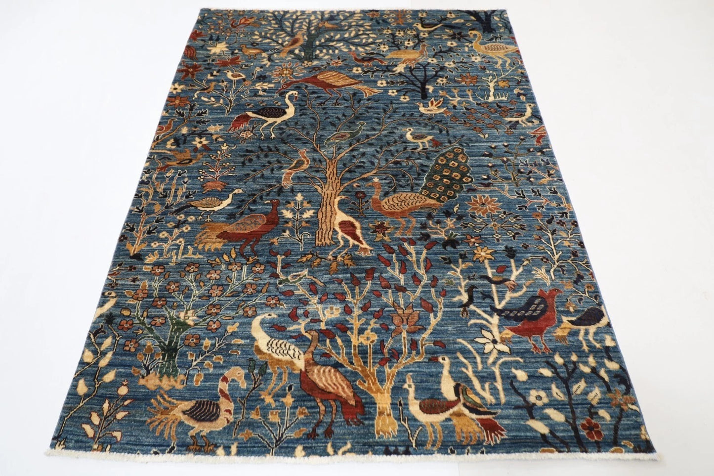 153 x 200 cm | Birds Afghan Tribal Hand Knotted Veg Dye Wool Carpet