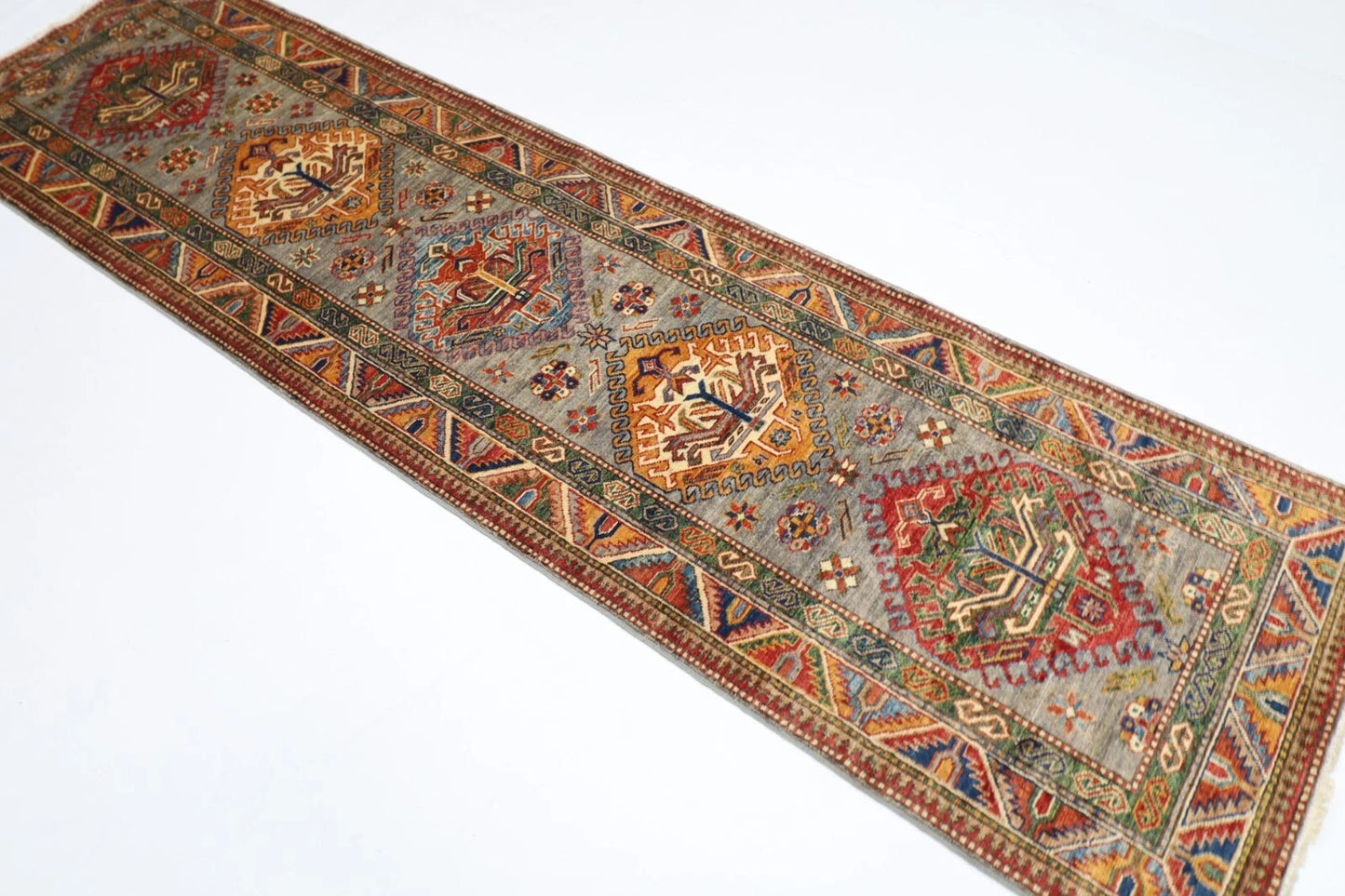 80 x 293 cm | Kazak Afghan Tribal Hand Knotted Wool Runner