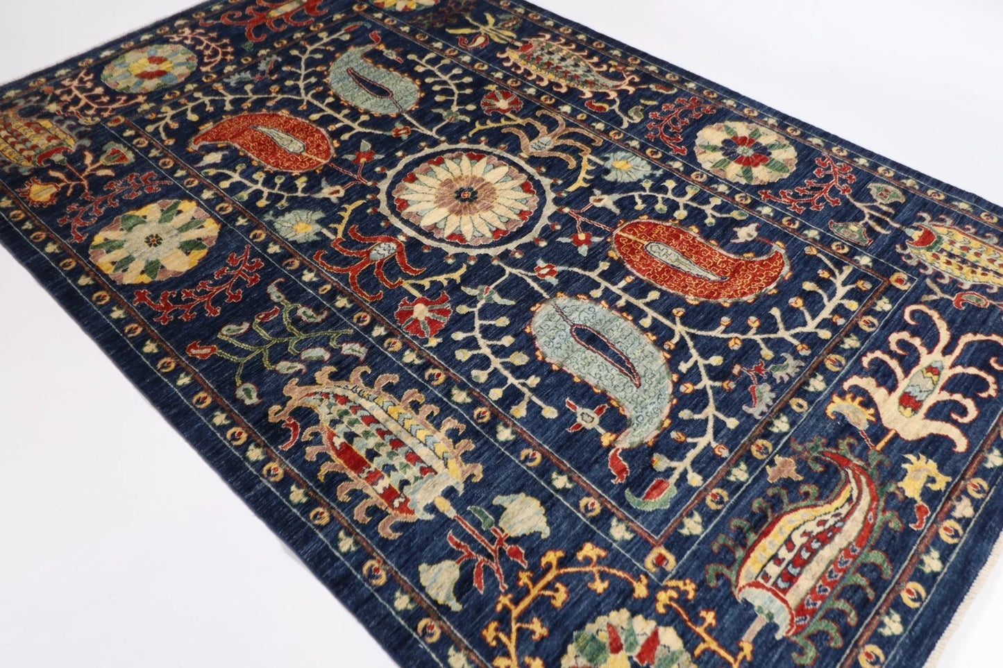 184 x 281 cm | Suzani Blue Afghan Tribal Hand Knotted Veg Dye Wool carpet