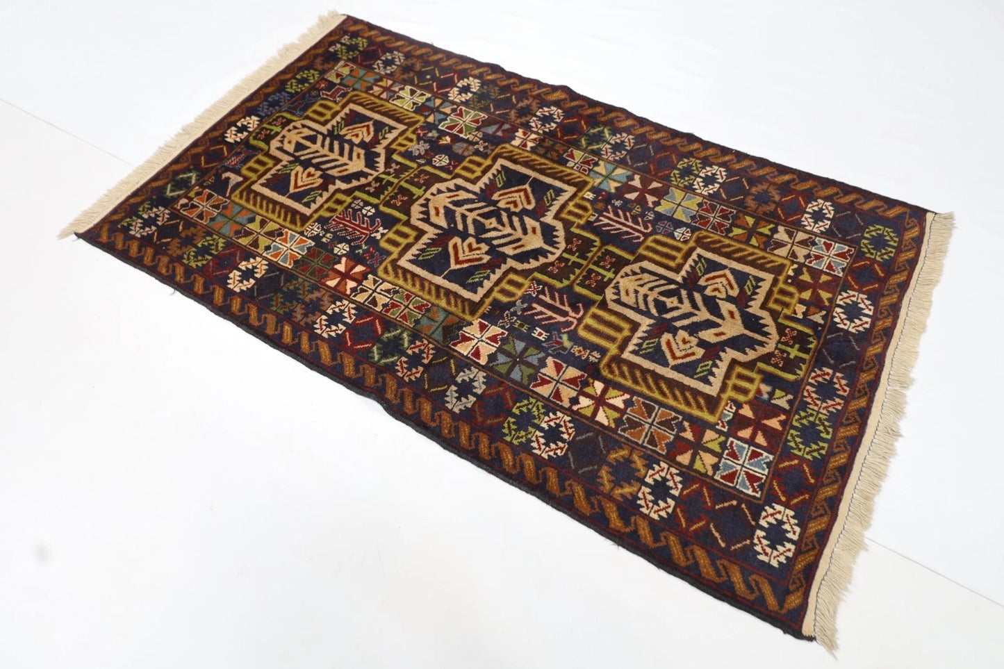 113 x 190 cm | Baluch Afghan Tribal Hand Knotted Veg Dye Wool carpet