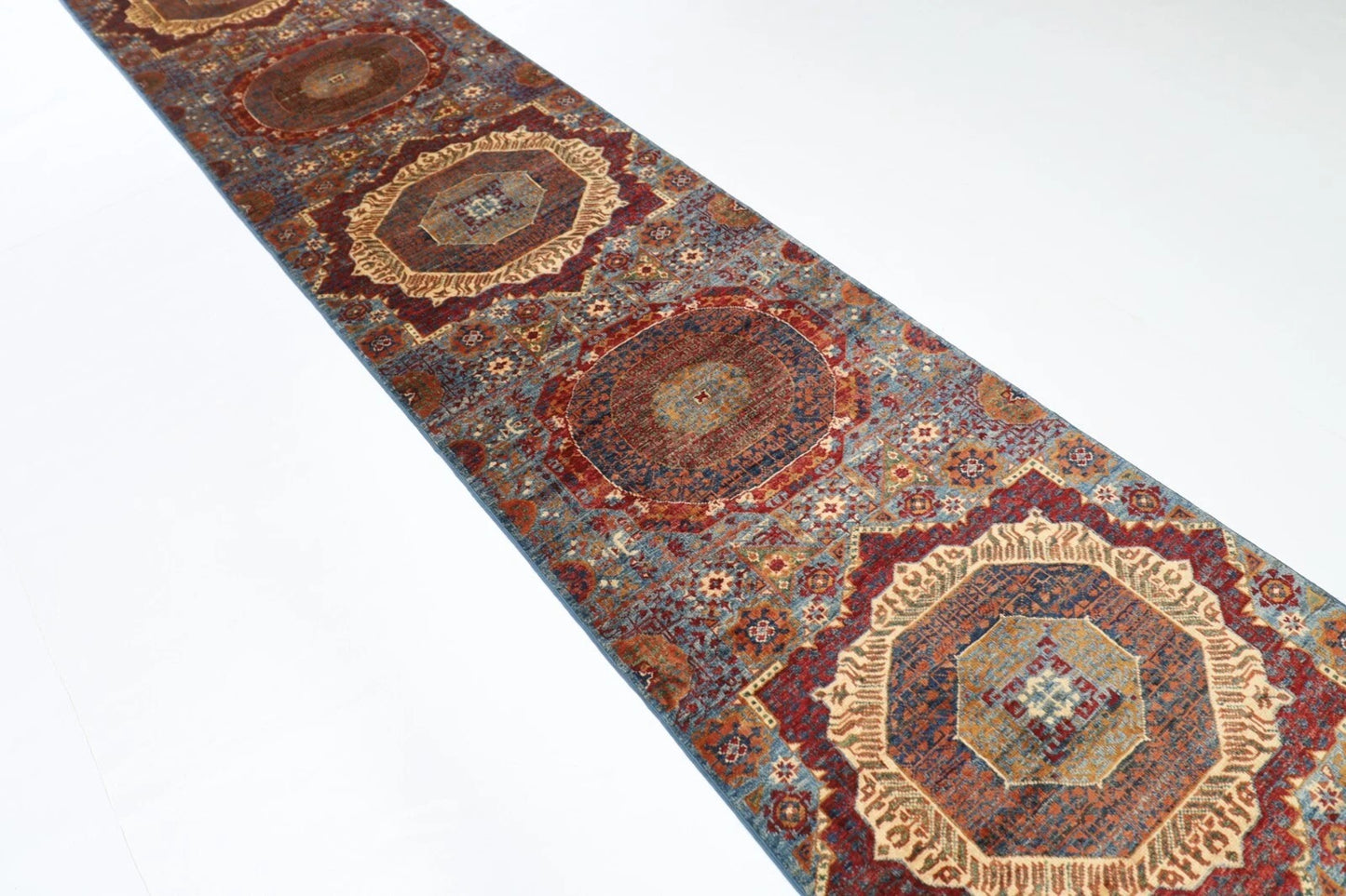 82 x 925 cm | Mamluk Blue Afghan Tribal Hand Knotted Wool Runner