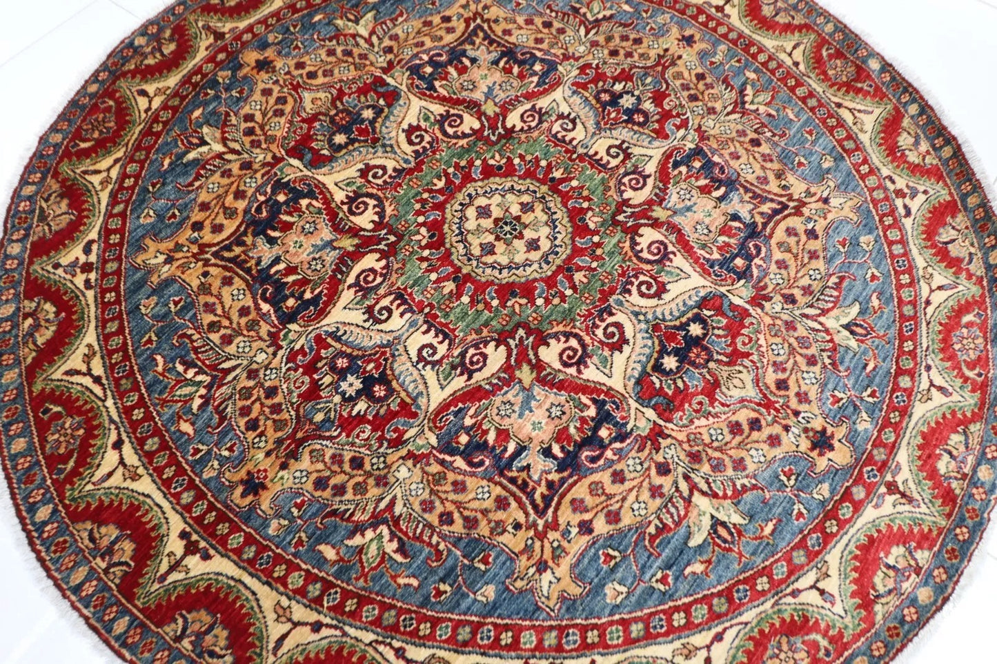 189 x 189 cm | Kazak Afghan Tribal Hand Knotted Wool Round Carpet