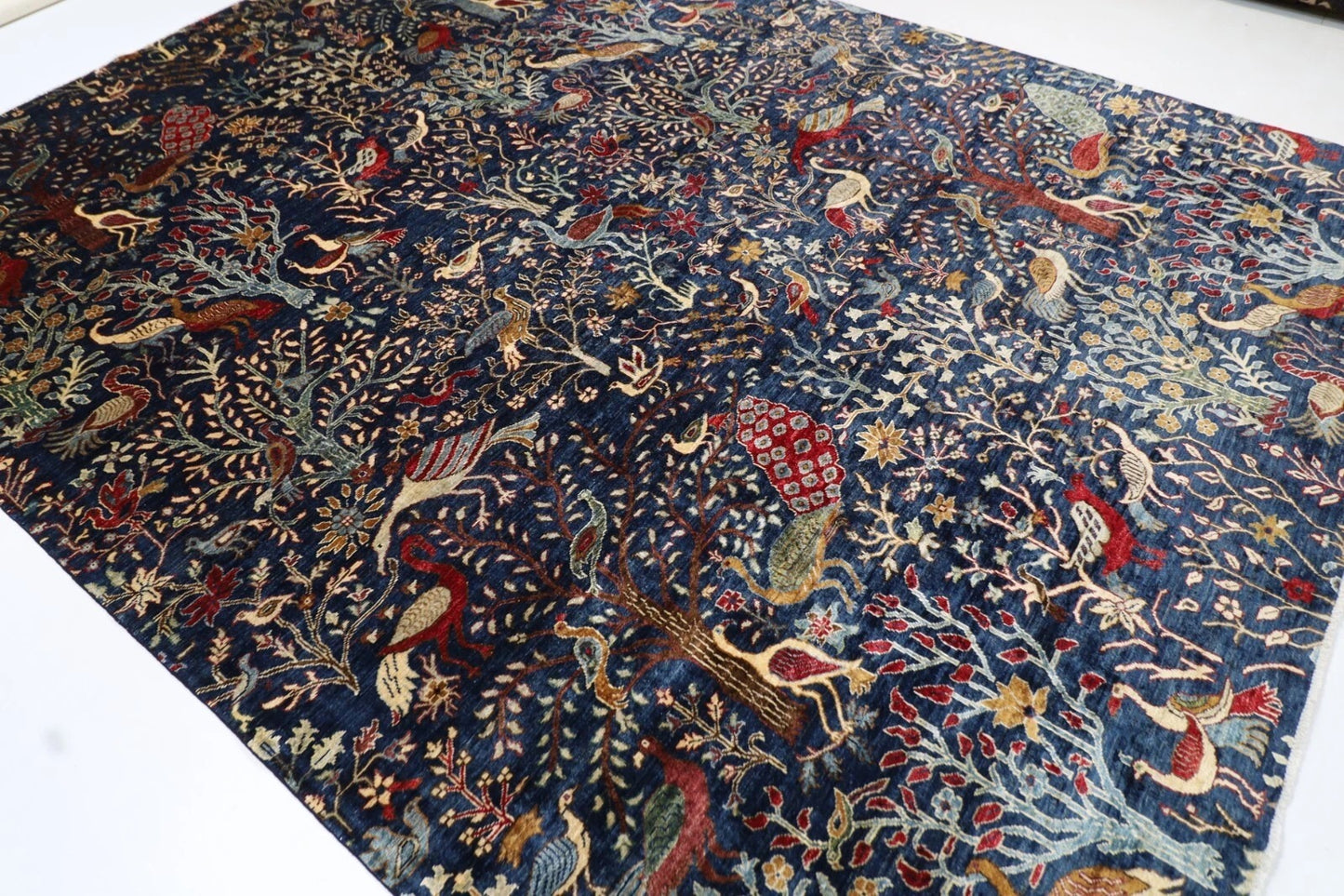 275 x 355 cm | Birds Navy Afghan Tribal Hand Knotted Carpet