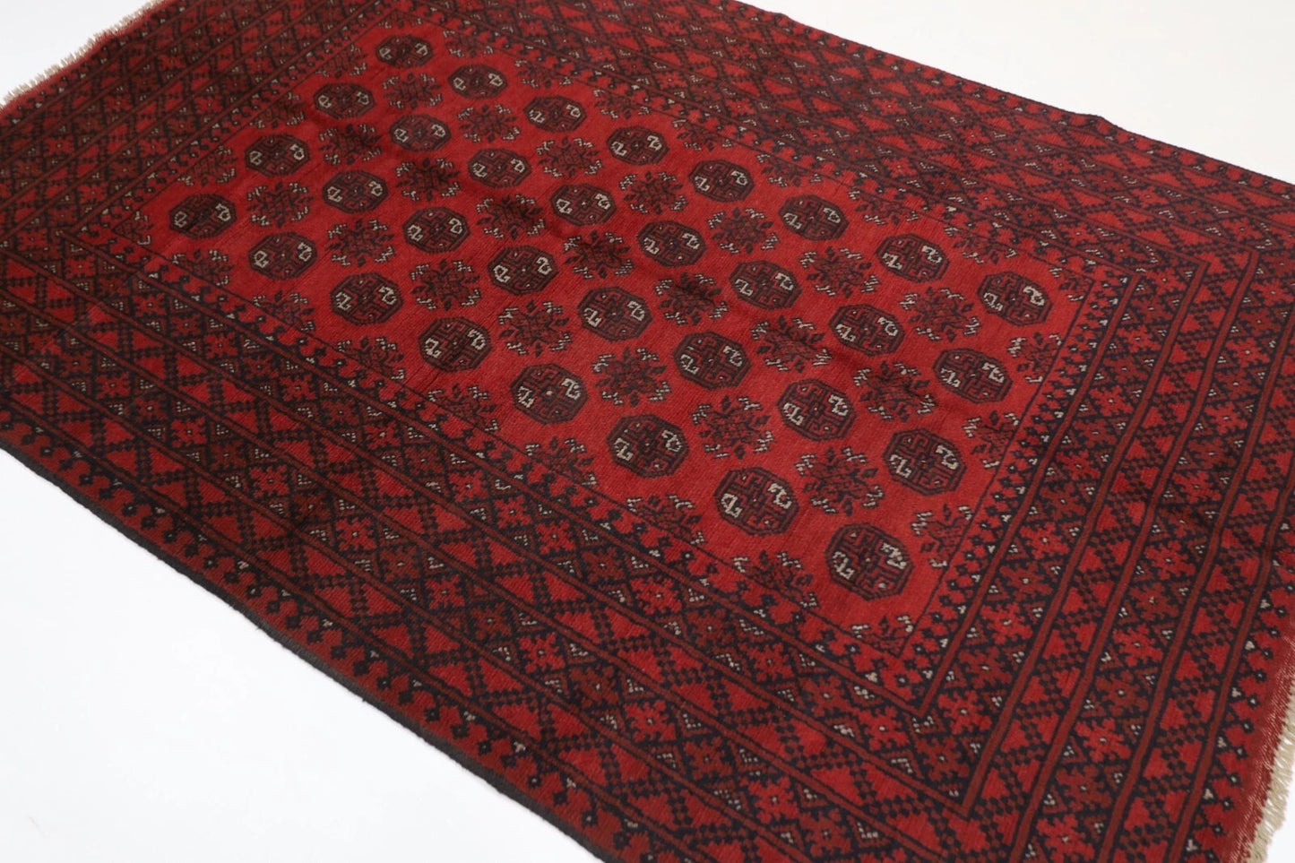156 x 238 cm | Akja Bokhara Afghan Tribal Hand Knotted Veg Dye Wool Carpet
