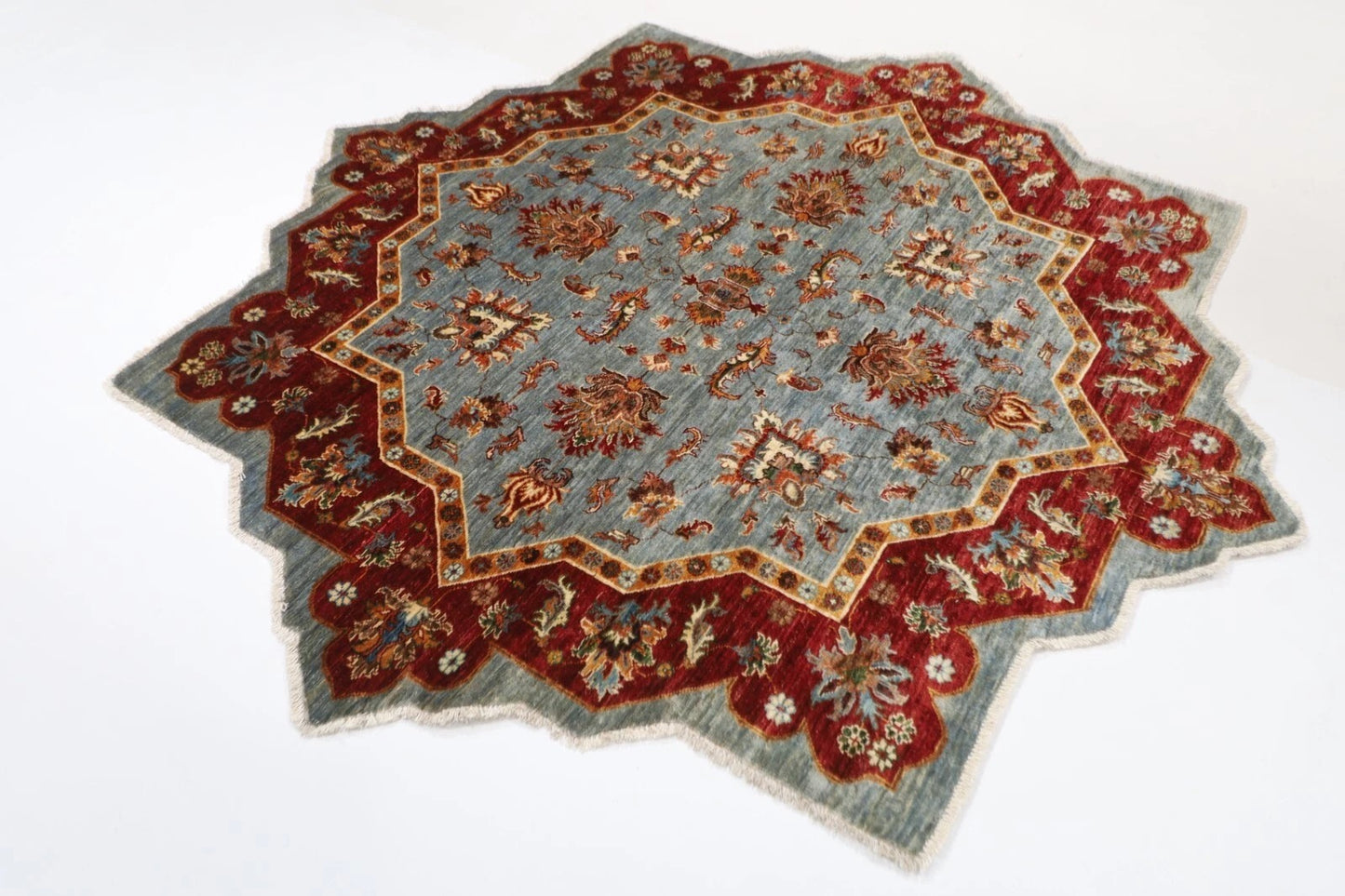 205 x 200 cm | Oriental Afghan Tribal Hand Knotted Wool Round Carpet