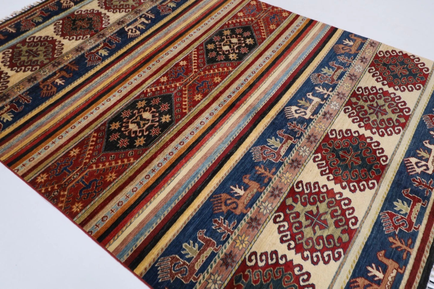204 x 294 cm | Striped Afghan Tribal Hand Knotted Carpet