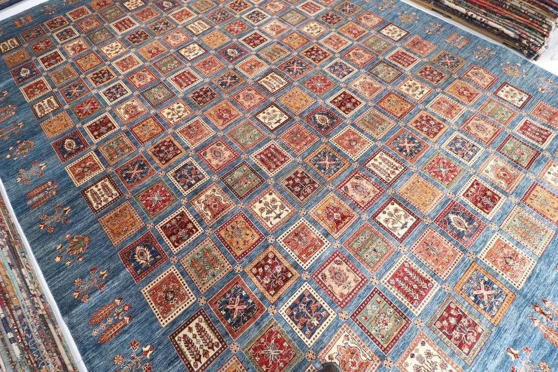 400 x 560 cm | Bakhtiari Large Size Area Rug Afghan Hand Knotted Carpet Blue Color Rug