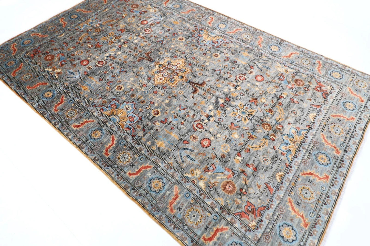 180 x 275 cm | Aryana Gray Afghan Tribal Hand Knotted Veg Dye Wool carpet