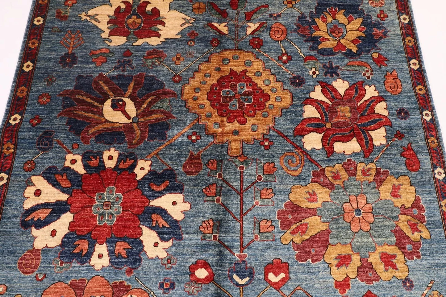 178 x 270 cm | Sozani Floral Blue Afghan Tribal Hand Knotted Veg Dye Wool Carpet