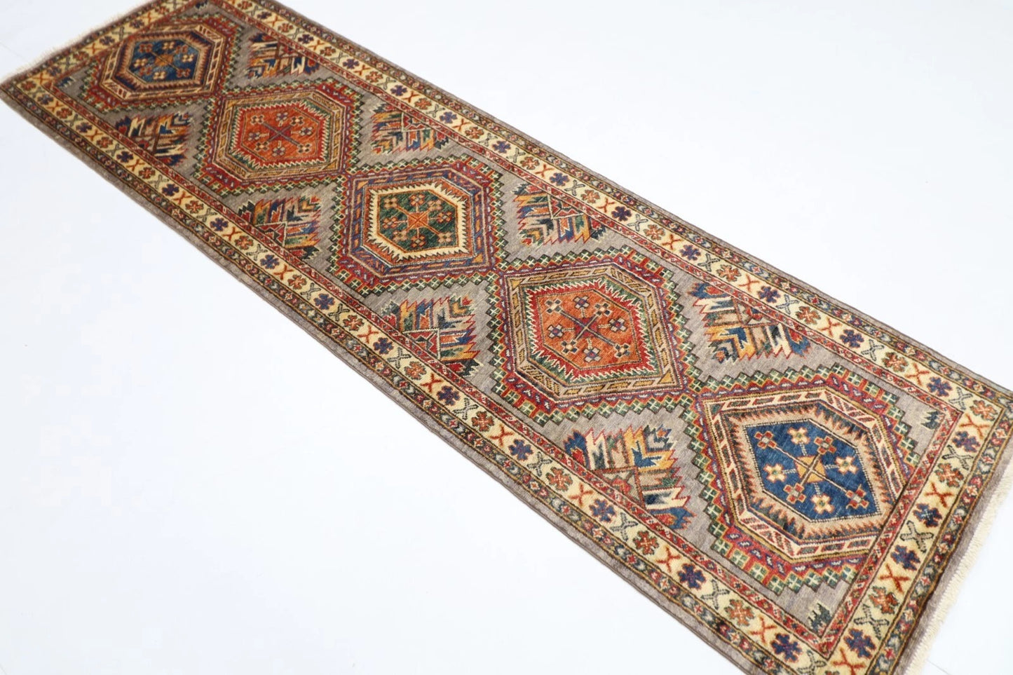 74 x 243 cm | Kazak Afghan Tribal Hand Knotted Wool Runner