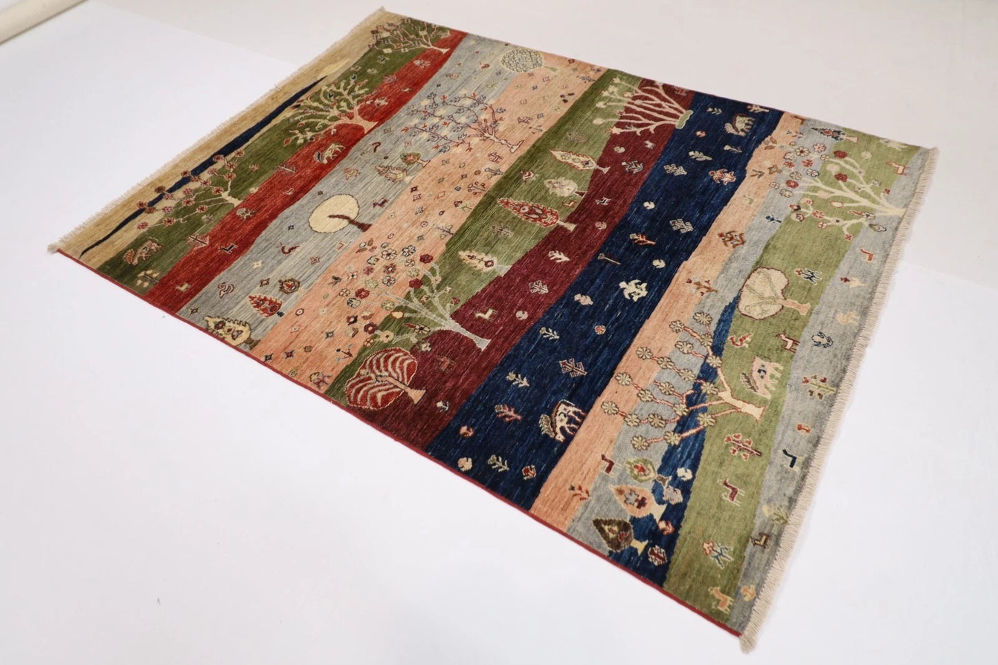 155 x 201 cm | Landscape Afghan Tribal Hand Knotted Veg Dye Wool Carpet