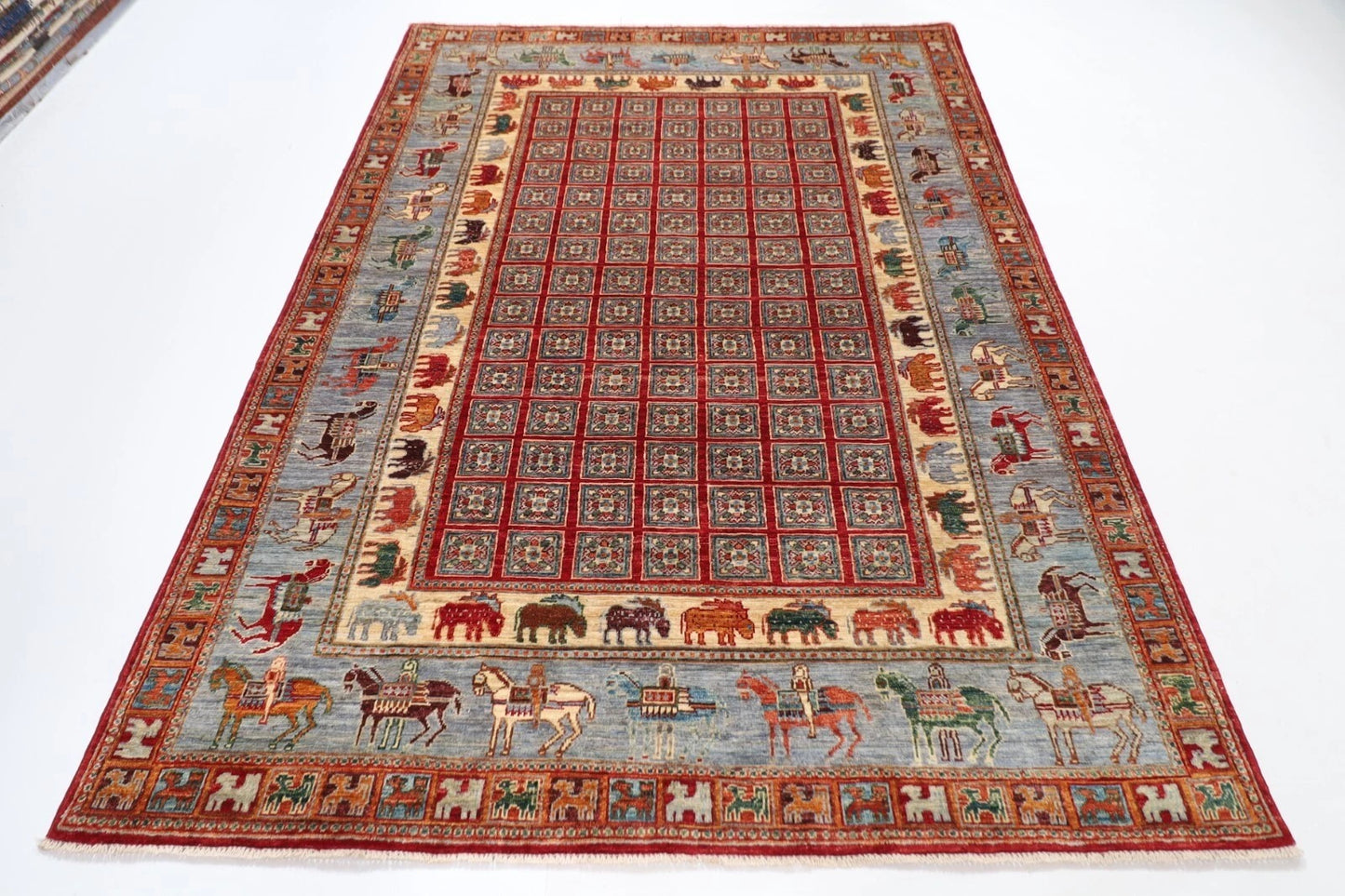 172 x 246 cm | Pazyryk Afghan Tribal Hand Knotted Veg Dye Wool Carpet