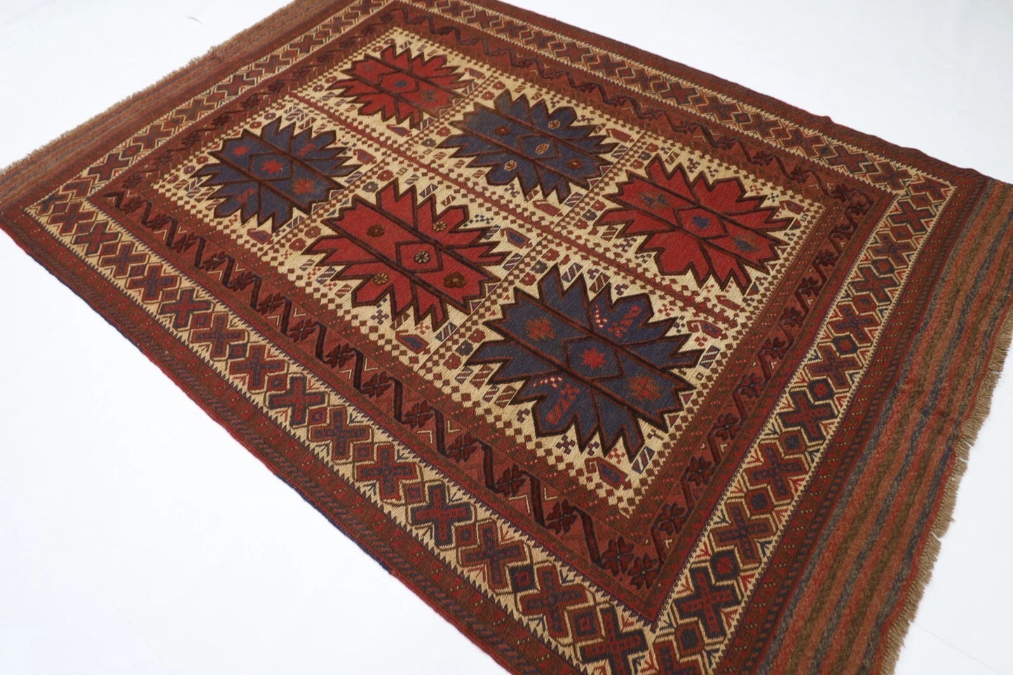 188 x 266 cm | Barjesta Flat Weaved Afghan Tribal Hand Knotted Wool Carpet kilim