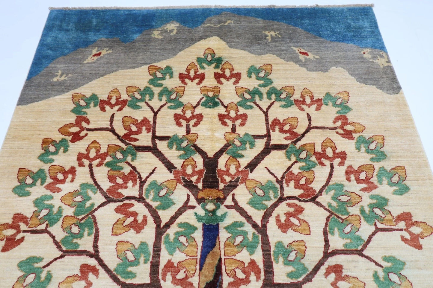173 x 240 cm | Tree Afghan Tribal Hand Knotted Veg Dye Wool Carpet