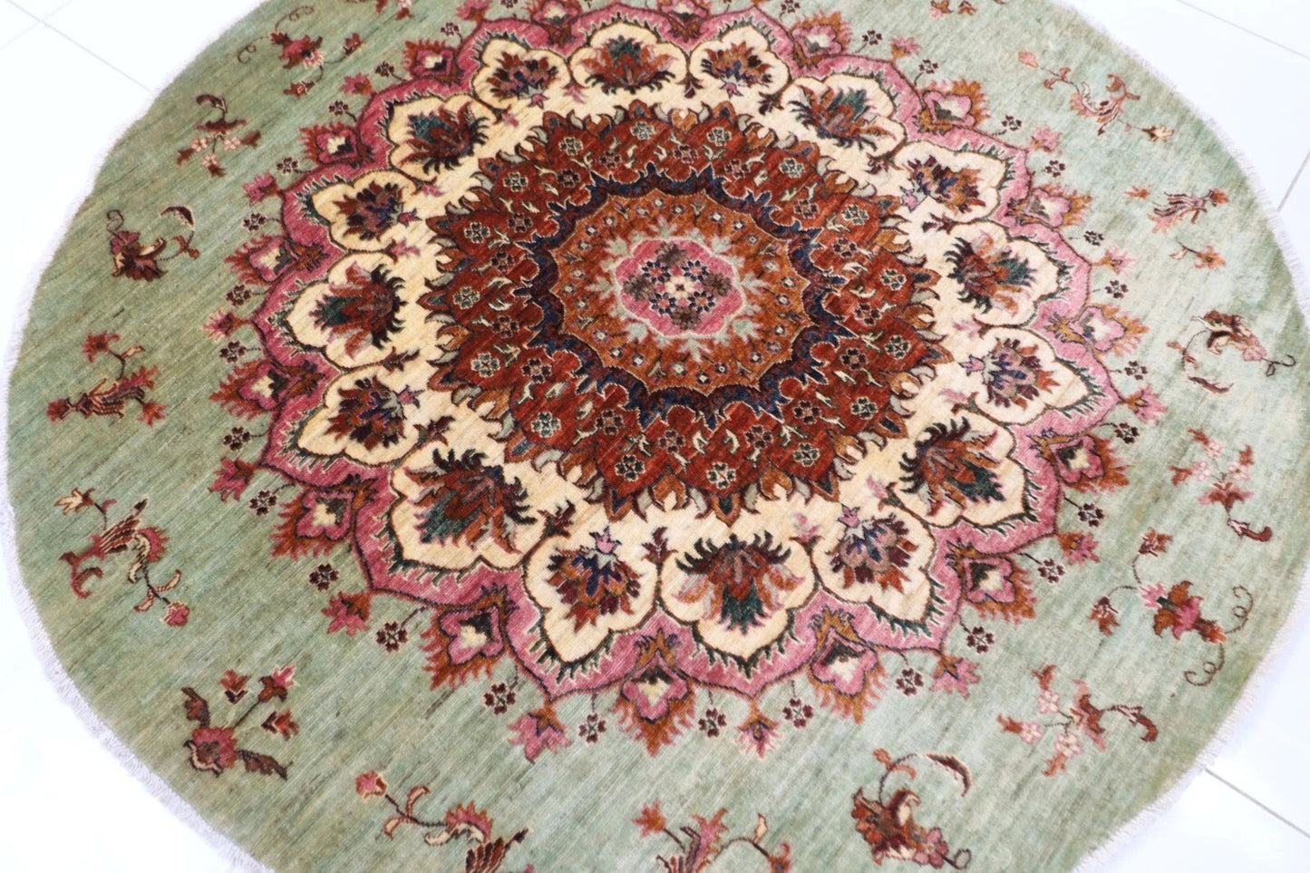 179 x 177 cm | Kazak Afghan Tribal Hand Knotted Wool Round Carpet