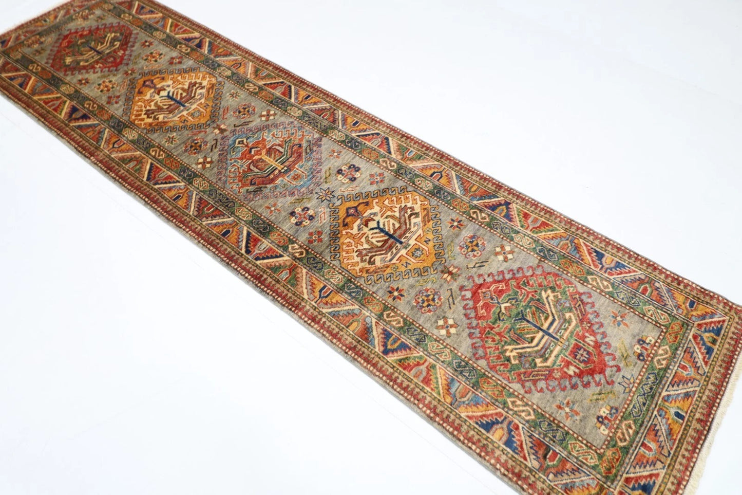 79 x 293 cm | Kazak Afghan Tribal Hand Knotted Wool Runner