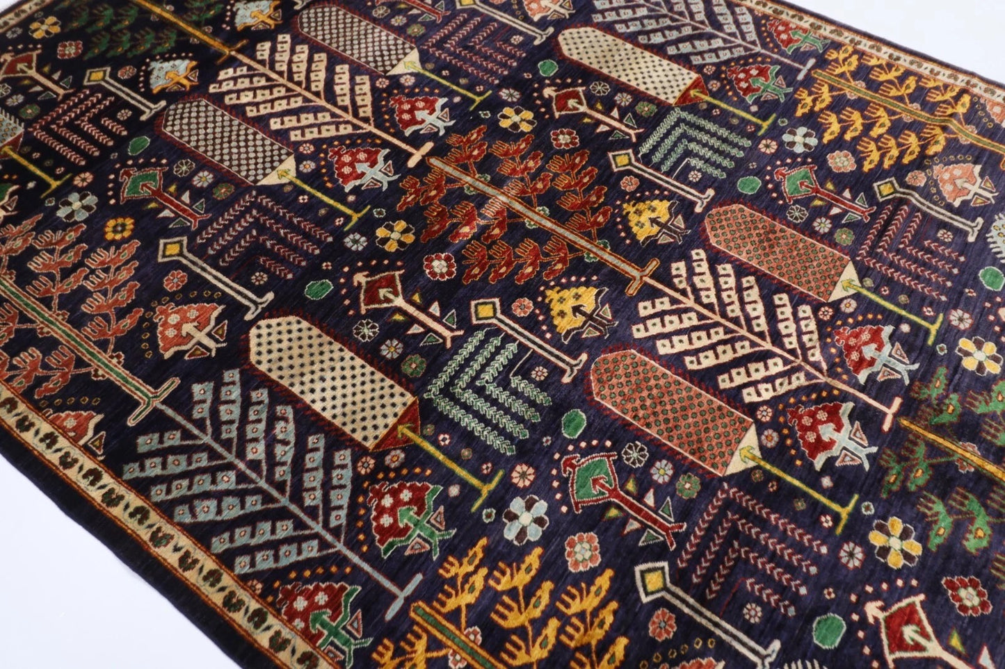 203 x 289 cm | Plants and Trees Afghan Tribal Hand Knotted Carpet