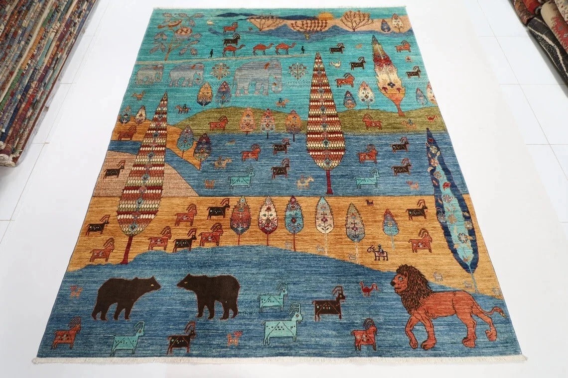 244 x 297 cm | Animal Paradise Afghan Tribal Hand Knotted Carpet