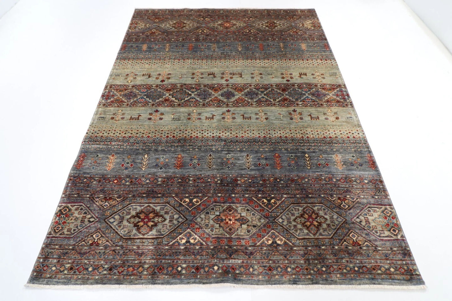 177 x 245 cm | Afghan Tribal Hand Knotted Veg Dye Wool Carpet
