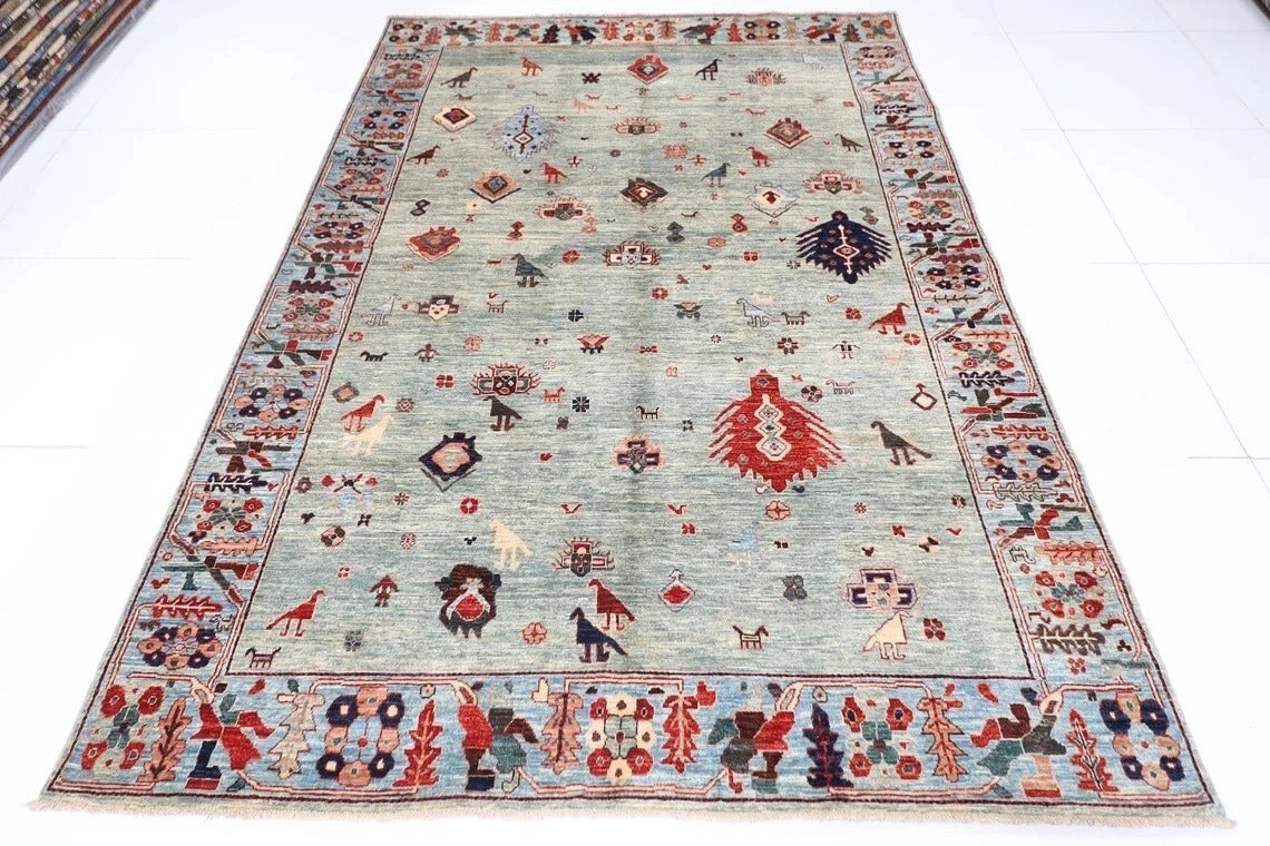 183 x 263 cm | Gabbeh Animal Blue Afghan Tribal Hand Knotted Veg Dye Wool Carpet