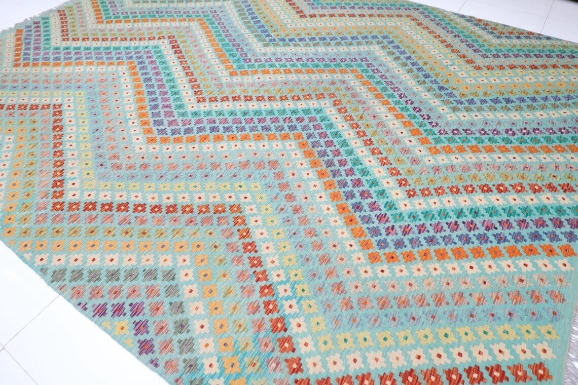 313 x 396 cm | Flat Weaved Afghan Tribal Hand Knotted Kilim