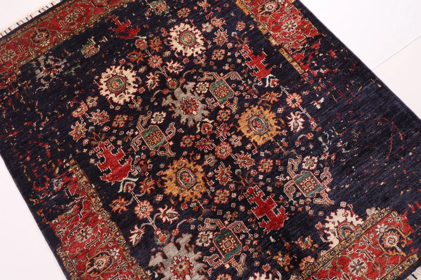 158 x 195 cm | Abstract Afghan Tribal Hand Knotted Veg Dye Wool Carpet