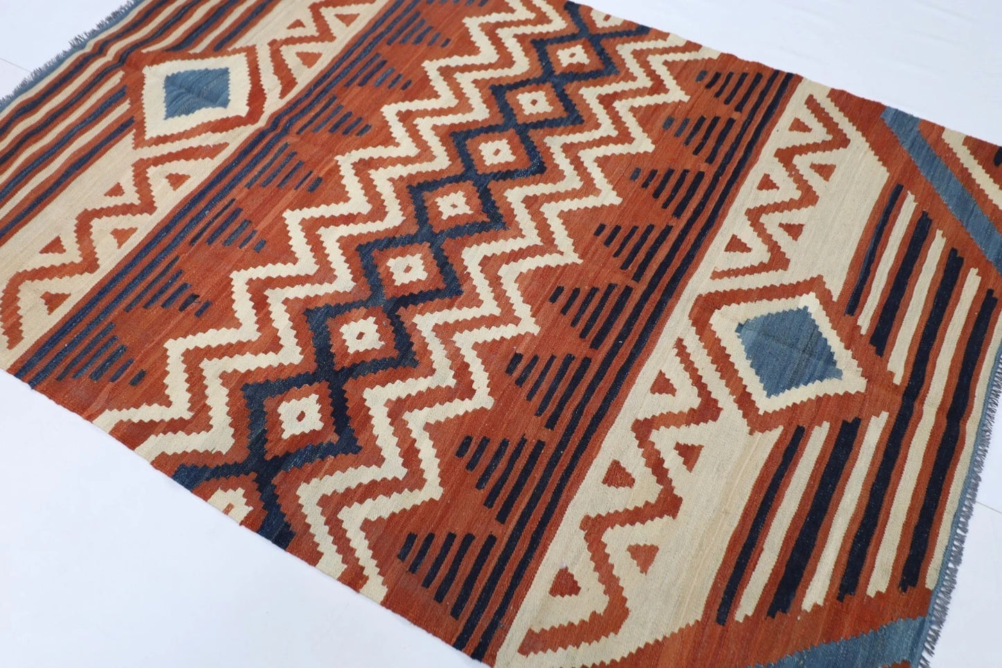 160 x 225 cm | Flat Weaved Afghan Tribal Hand Knotted Veg Dye Wool Carpet