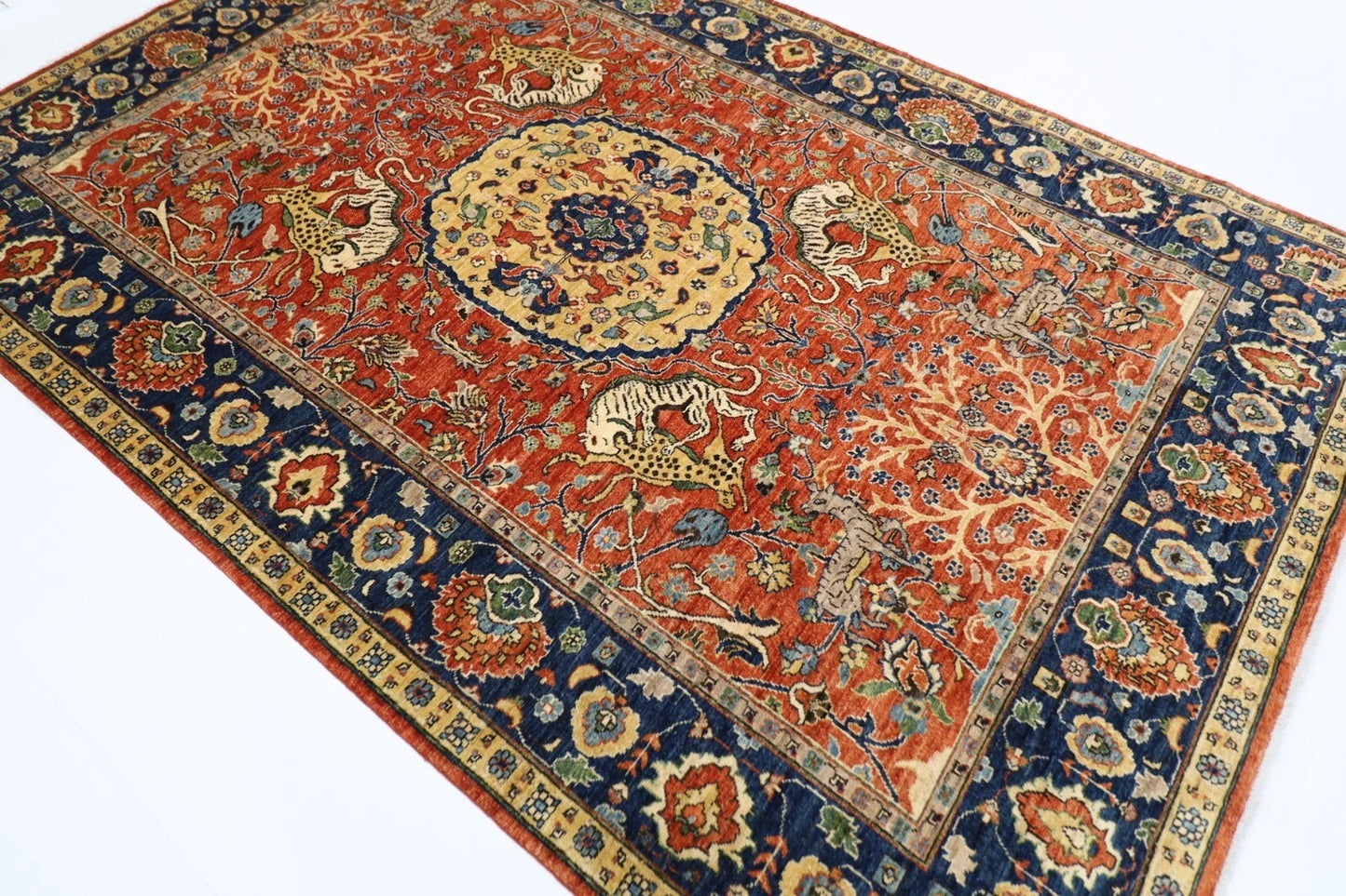 197 x 298 cm | Orange Afghan Tribal Hand Knotted Carpet