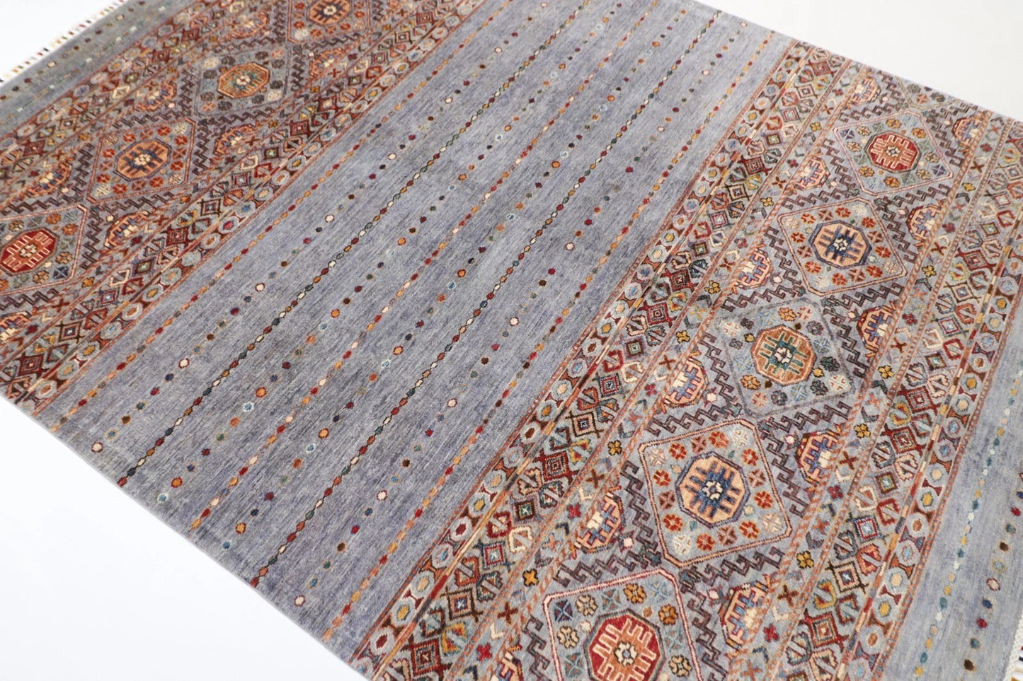179 x 250 cm | Blueish Grey Afghan Tribal Hand Knotted Veg Dye Wool Carpet