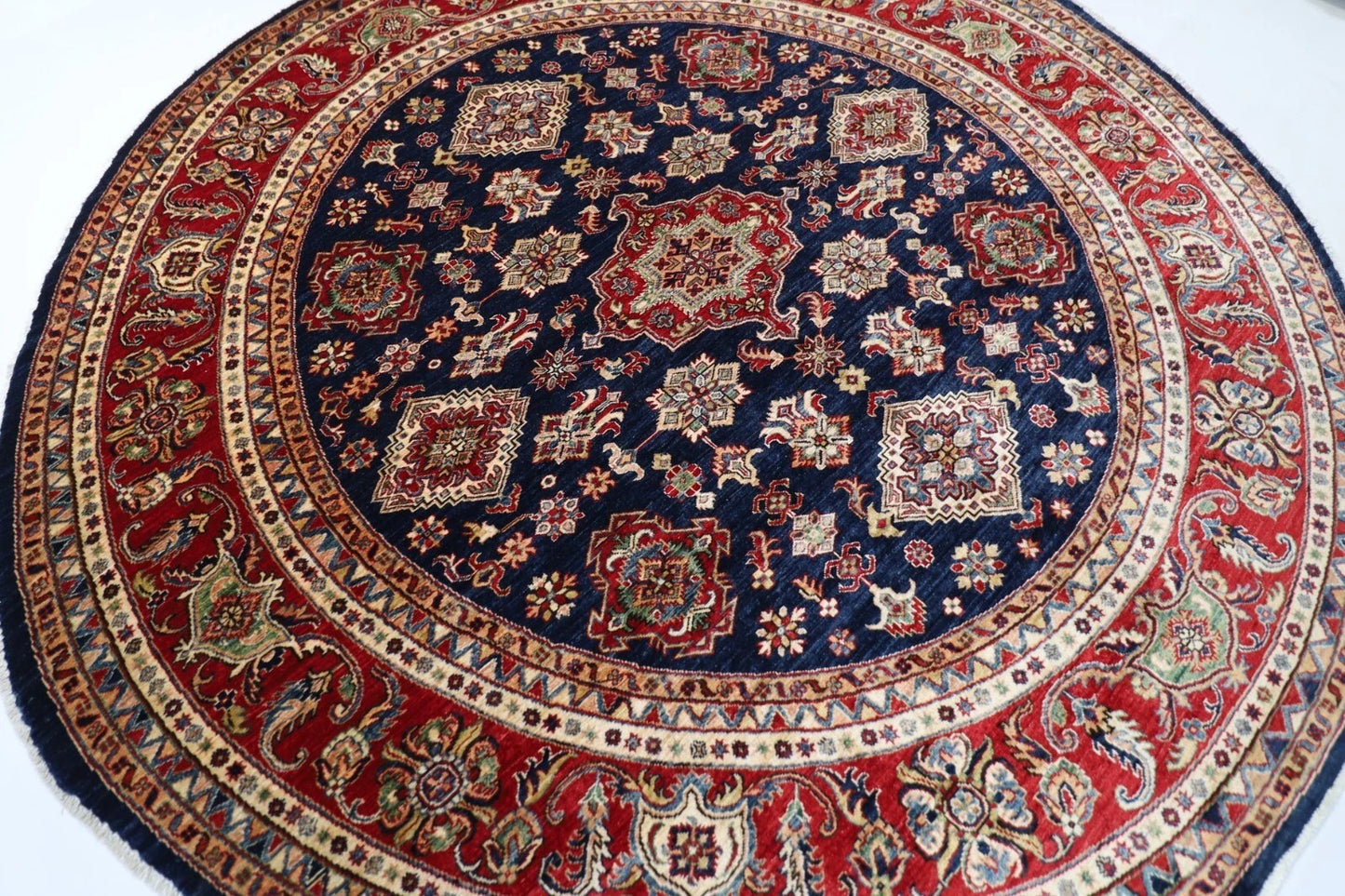 278 x 276 cm | Kazak Afghan Tribal Hand Knotted Wool Round Carpet