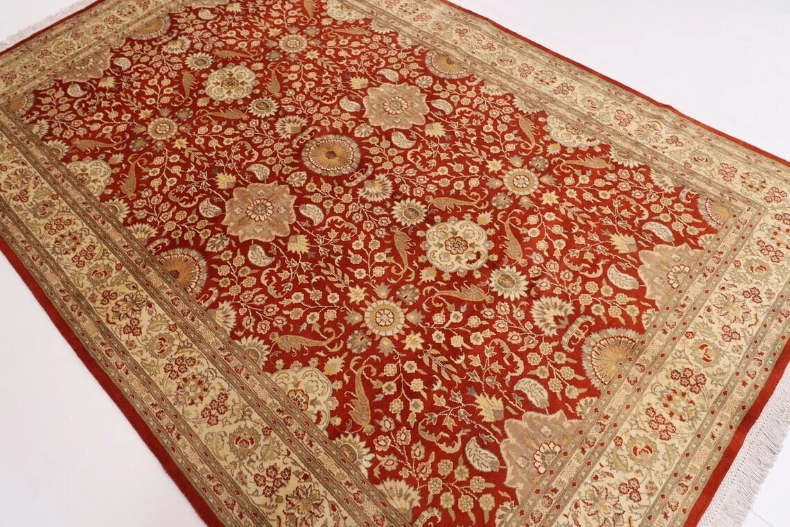 182 x 276 cm | Floral Red Afghan Tribal Hand Knotted Veg Dye Wool Carpet