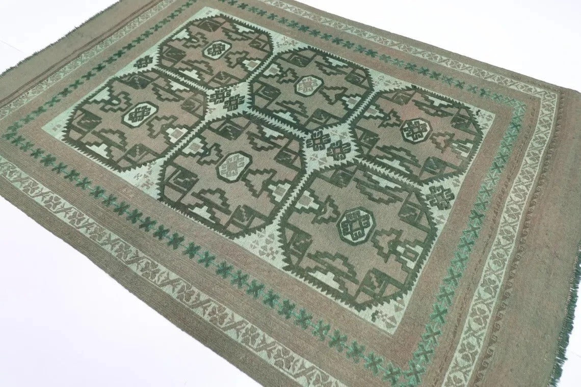 182 x 264 cm | Barjesta Flat Weaved Afghan Tribal Hand Knotted Over dye Wool Carpet Kilim