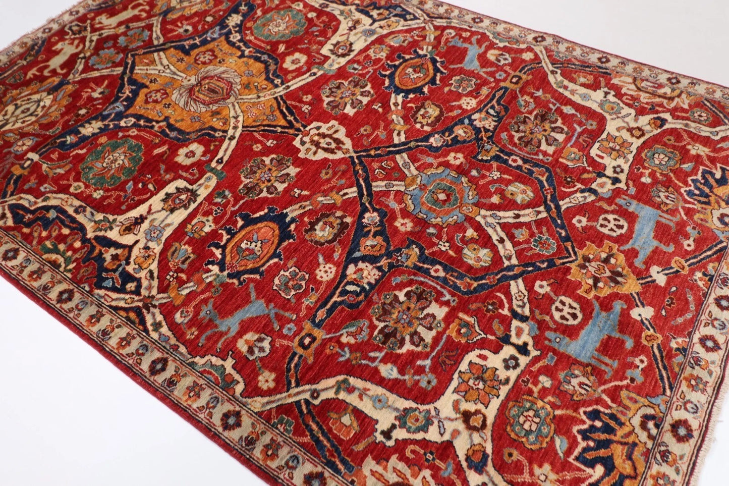 184 x 273 cm | Red Afghan Tribal Hand Knotted Veg Dye Wool carpet